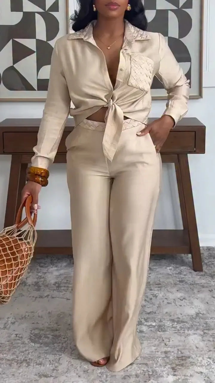 Women Collar Shirt+ Pants Casual Suit