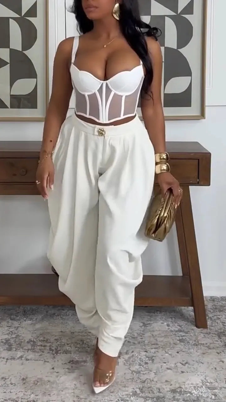 Women Suspender Fishbone Top+ Pants Sexy Casual Suit