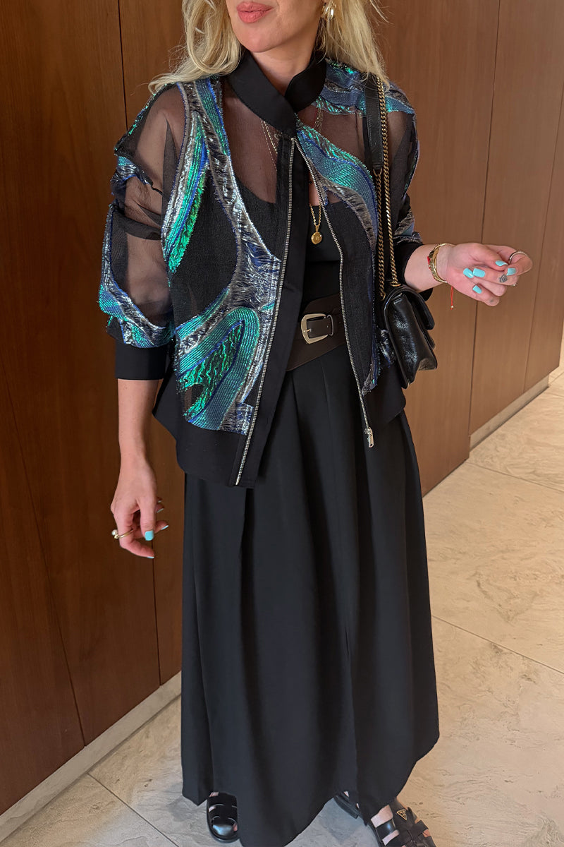 Women's Casual Mesh Patchwork Sheer Jacket