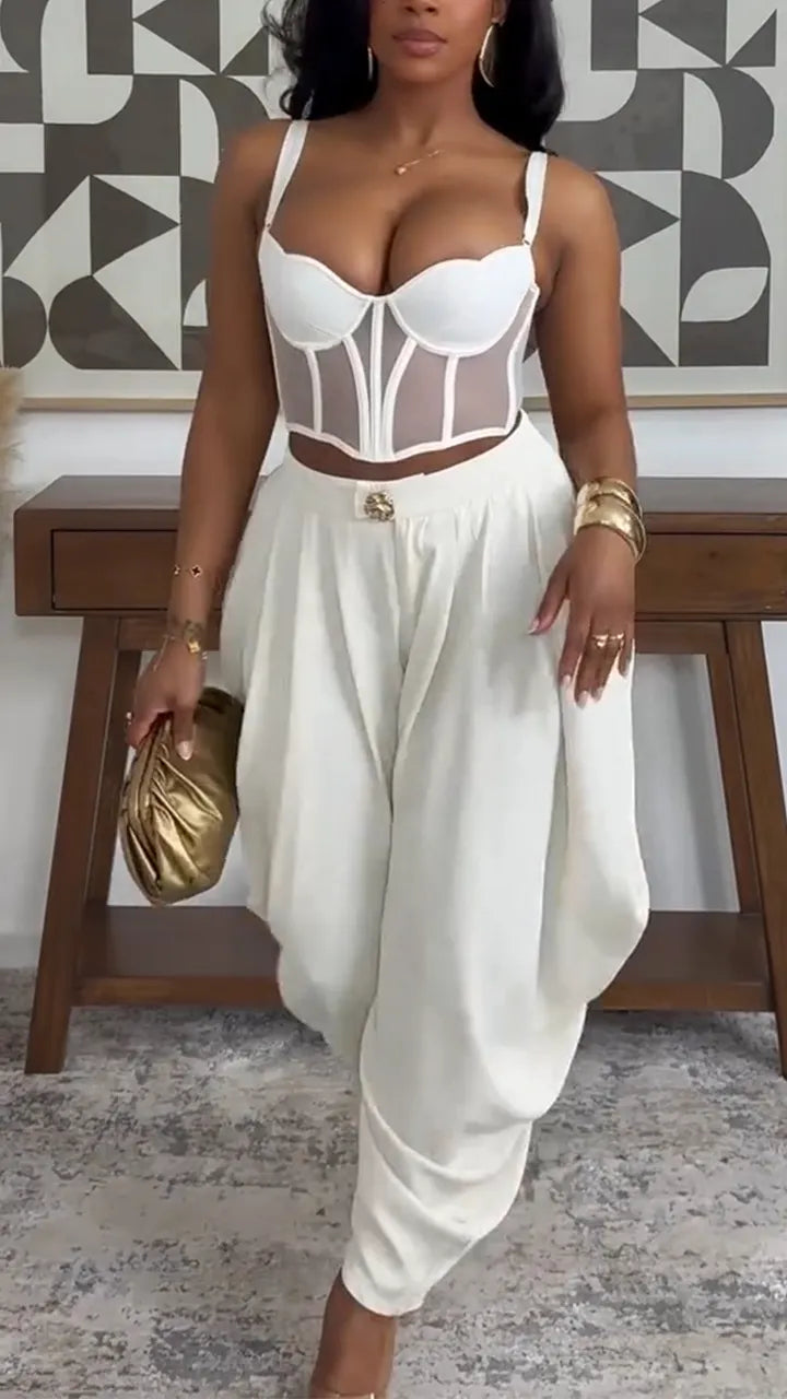 Women Suspender Fishbone Top+ Pants Sexy Casual Suit