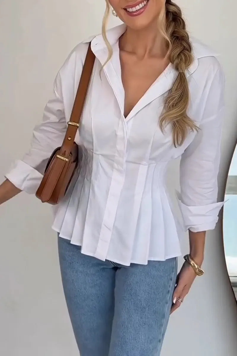 Women's Collar and Waist Elegant Casual Shirt