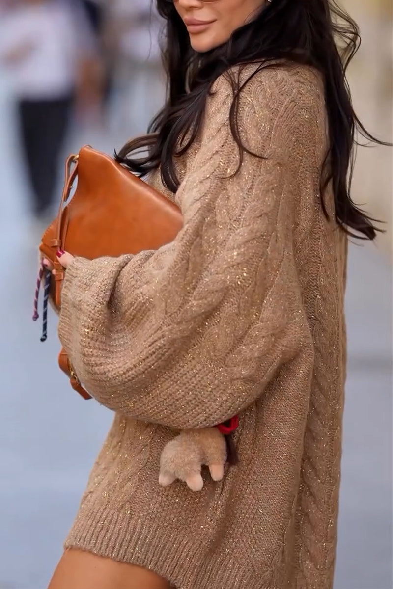 Women's Round Neck Twisted Fried Dough Twists Knitting Casual Sweater