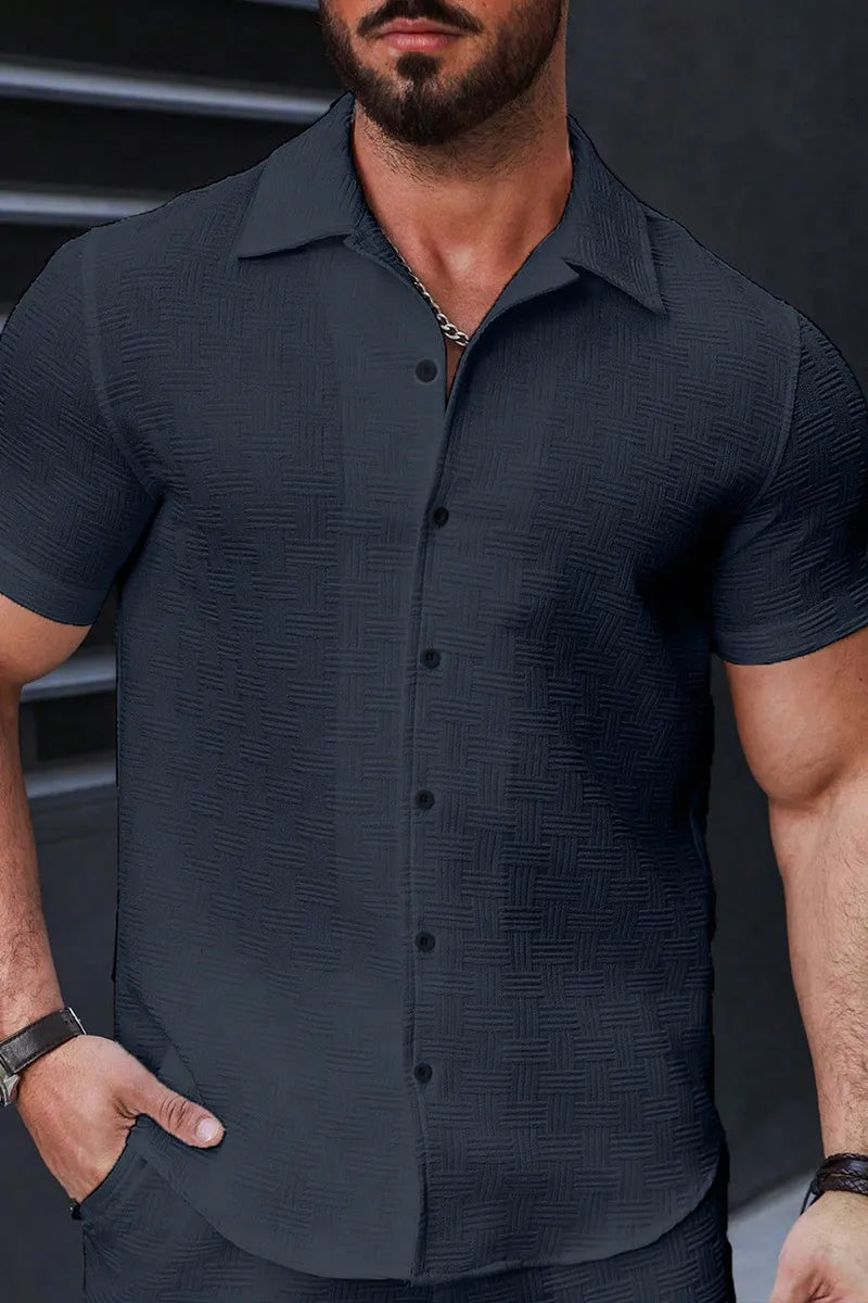 Men's Solid Color Single-Breasted Short Sleeve Casual/Business Shirt , Formal, Ceremony