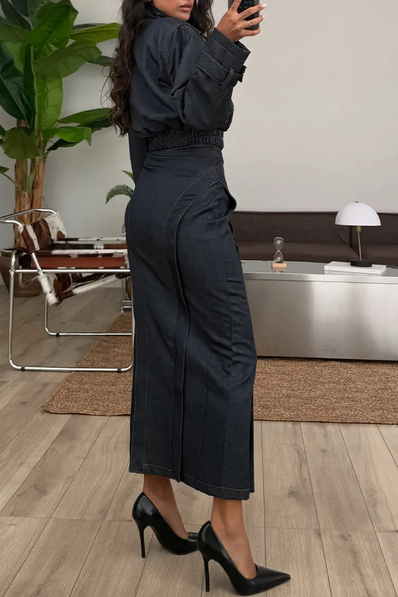 Women's Casual Loose Denim Jacket or Straight Slit Skirt