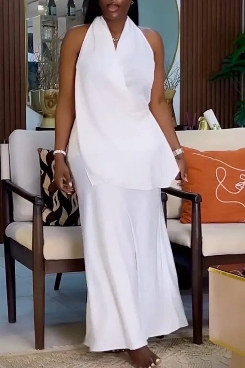 Women's Casual V-Neck Asymmetric Vest Skirt Two-Piece Set
