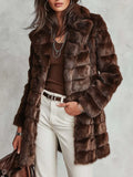Vintage Brown Notched Lapel Mid-Length Faux Fur Coat