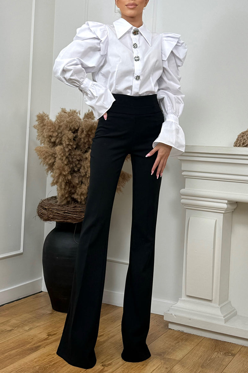 Women's Fashion Leg of Mutton Sleeve Button Decoration Shirt