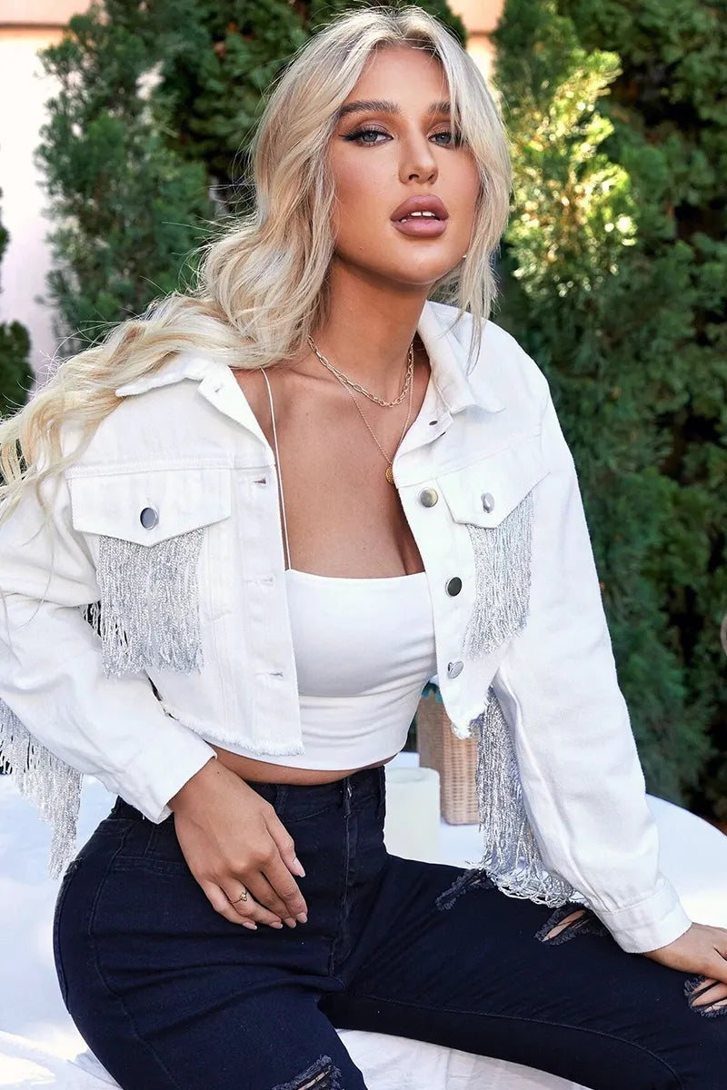 Women's Fashion Fringe Detail Denim Jacket