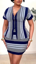 Women V-neck Vertical Half Zipper Top + Half Skirt Elegant Temperament Set