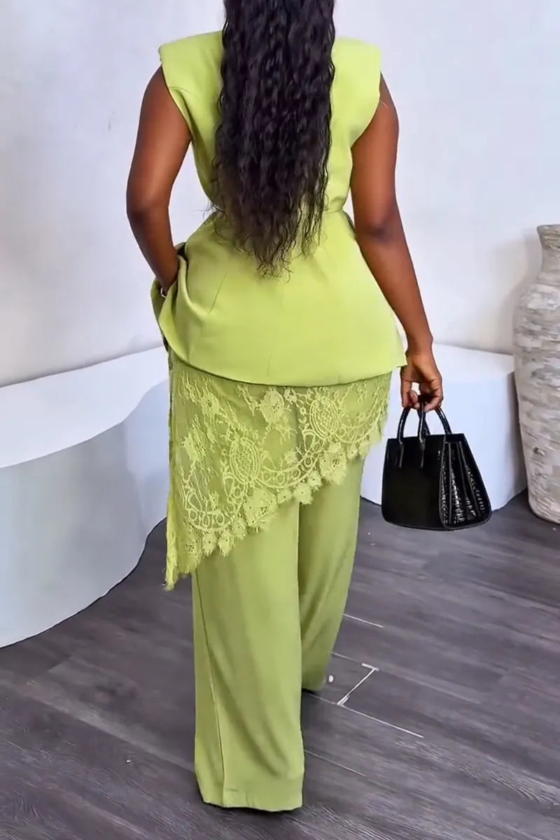 Women's Casual-Commuter Vest Pants Lace-Accessory Three Piece Set