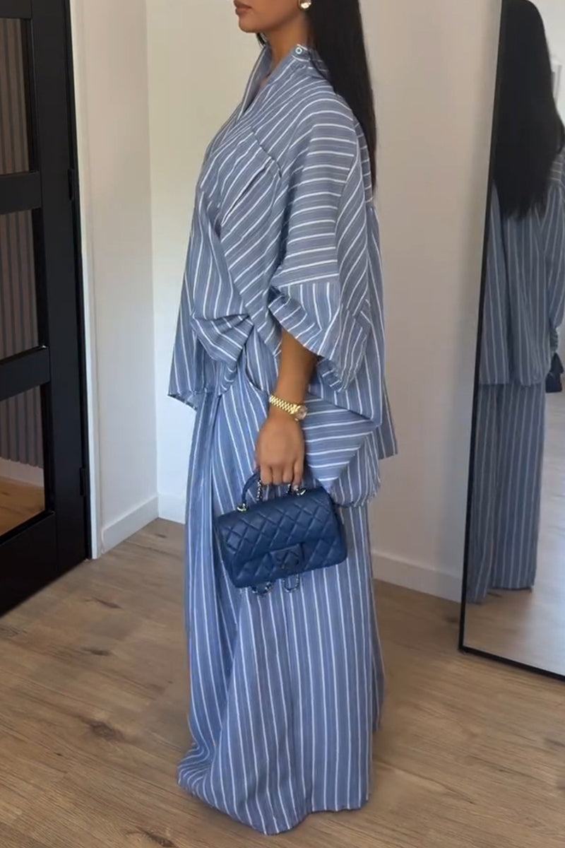 Women's Casual Stripe Loose Blouse Pants Set