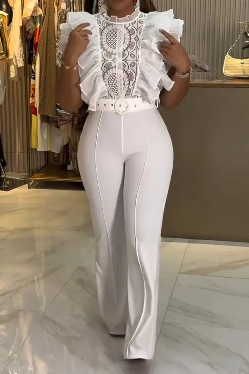 Women's Fashion Commuter Flounce Panel Jumpsuit with Belt