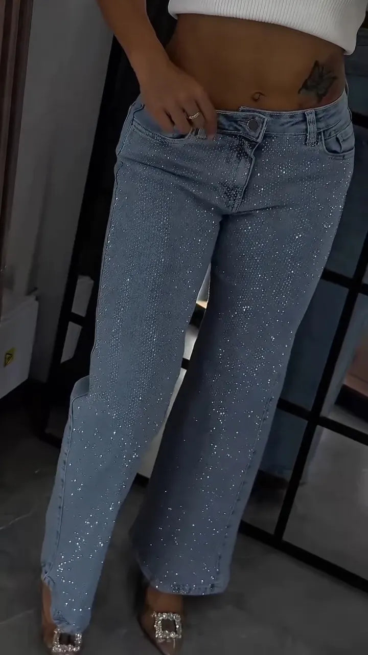 Women's Single-sided Rhinestone Casual Jeans