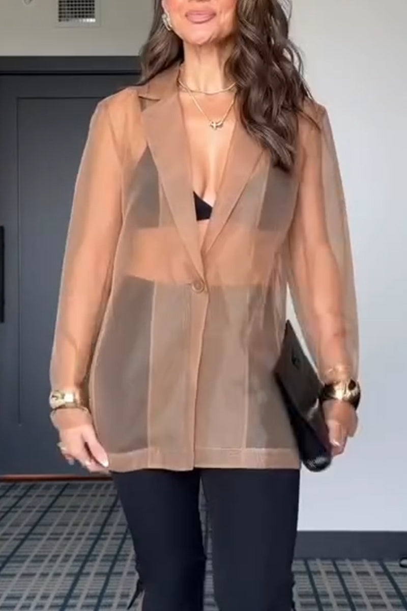 Women's Collar Solid Color Perspective Casual Jacket