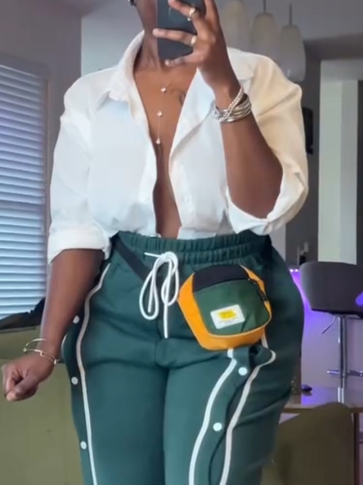 Women Collar Shirt+ Breasted Pants Set