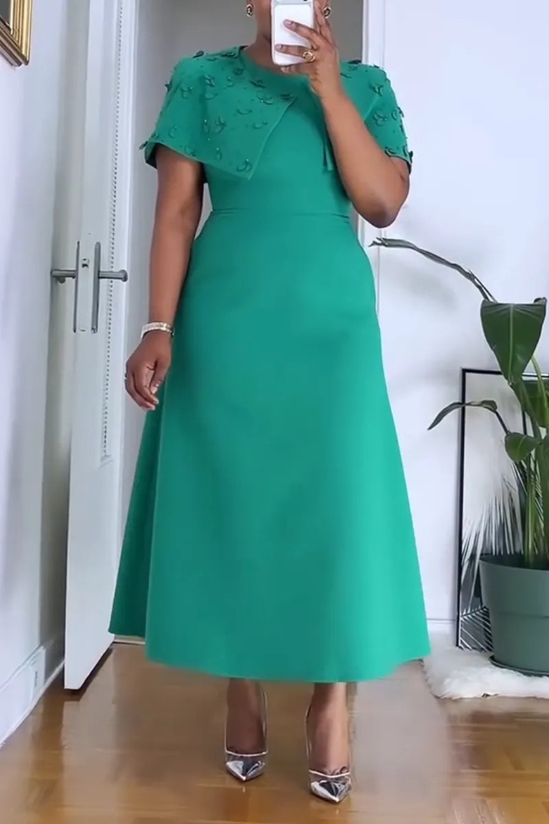 Women Round Neck Dress+ Shawl Elegant Temperament Set