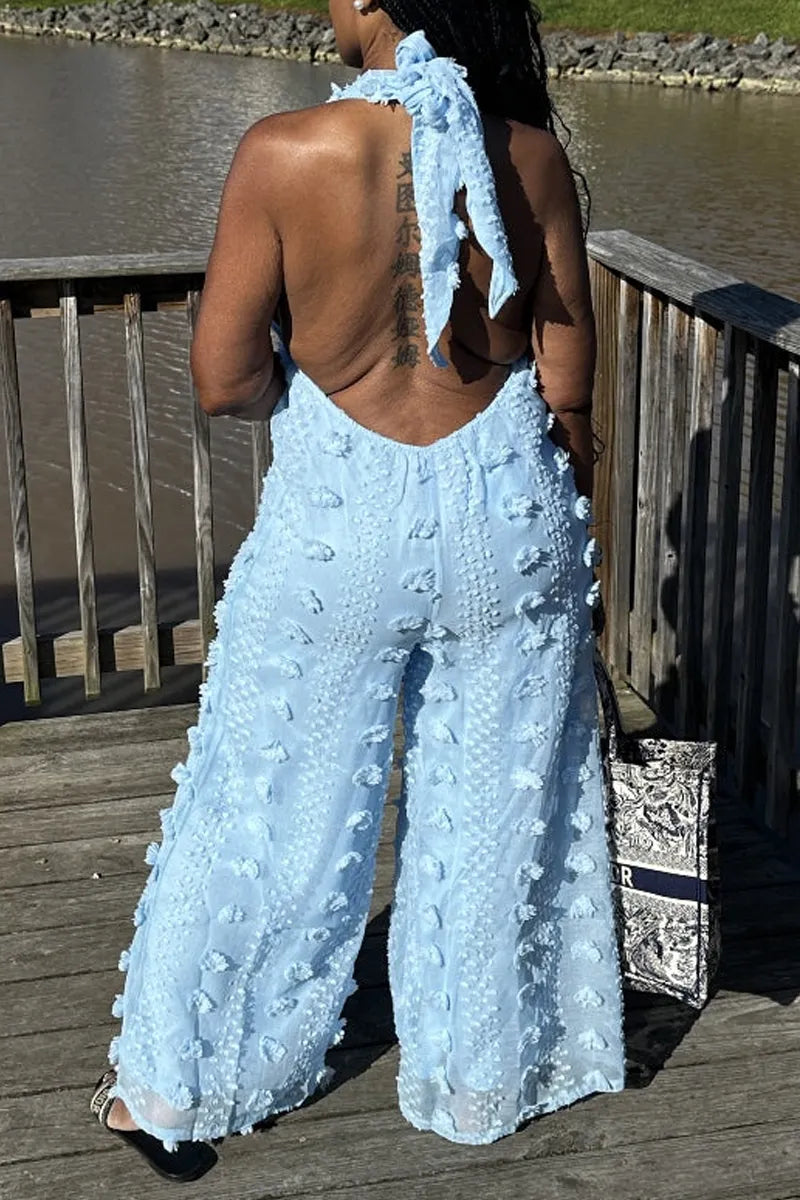 Hot Selling Women's Casual Jacquard Hanging Neck Jumpsuit