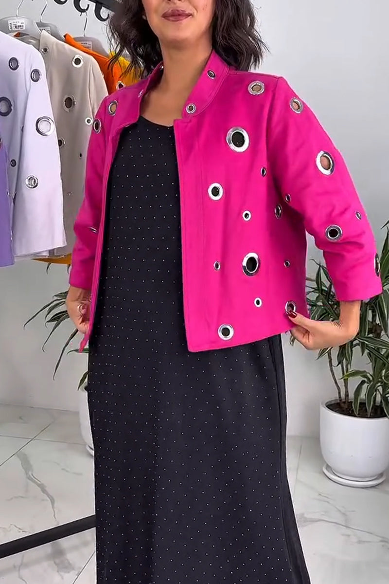 Women's Round Neck Patchwork Hollowed Out Casual Cardigan