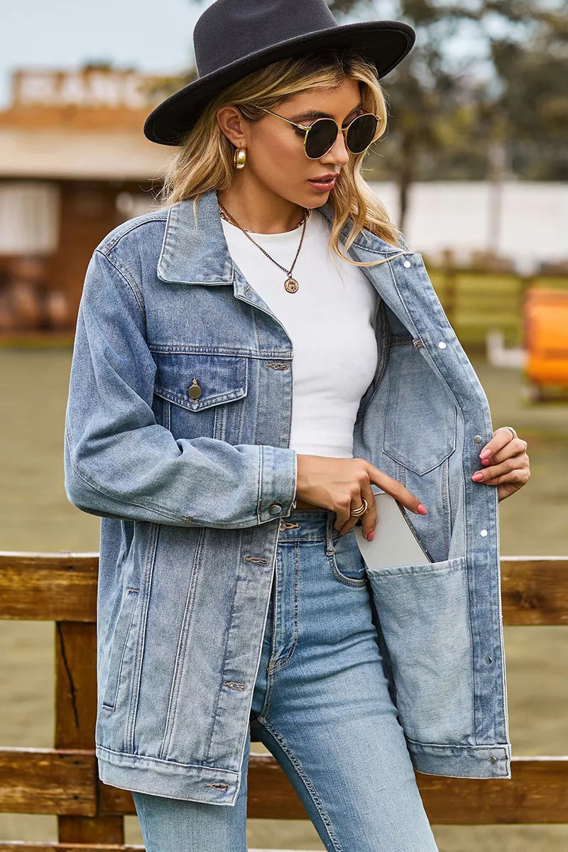 Casual Loose Fit Inside Patch Pocket Denim Jacket