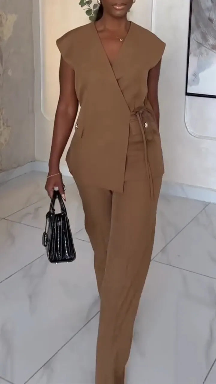 Women V-neck Jacket + Pants Temperament Commuting Suit