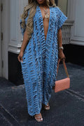 Women Casual Hollowed Out Denim Jumpsuit