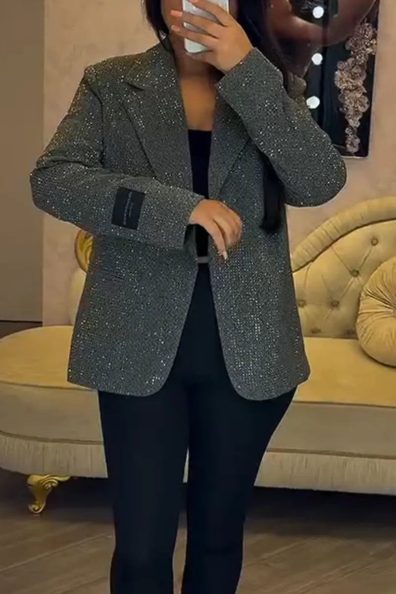 Women's Lapel Shimmer-Finish Temperament Commuter Blazer