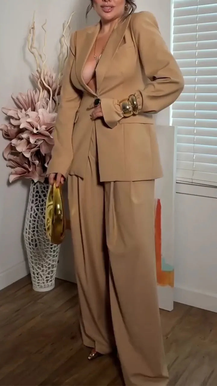 Women Collar Jacket+ Pants Temperament Commuting Suit