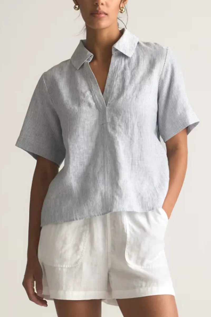 Women's Simple Casual Lapel Short Sleeve Top