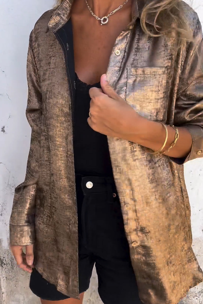 Women's Collar Gold Stamping Casual Shirt
