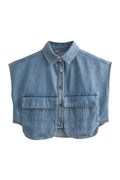 Women Casual Cropped Denim Vest With Pockets