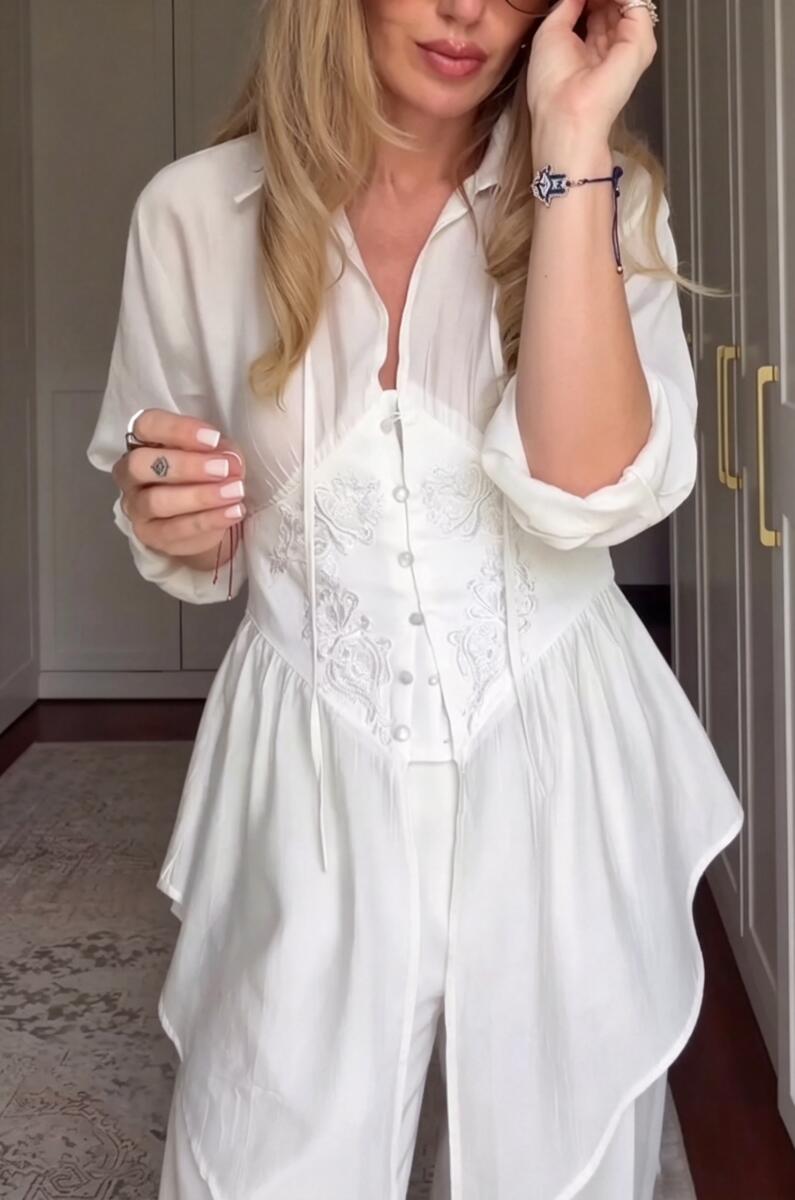 Women's Collar Embroidery Waistband Irregular Casual Shirt