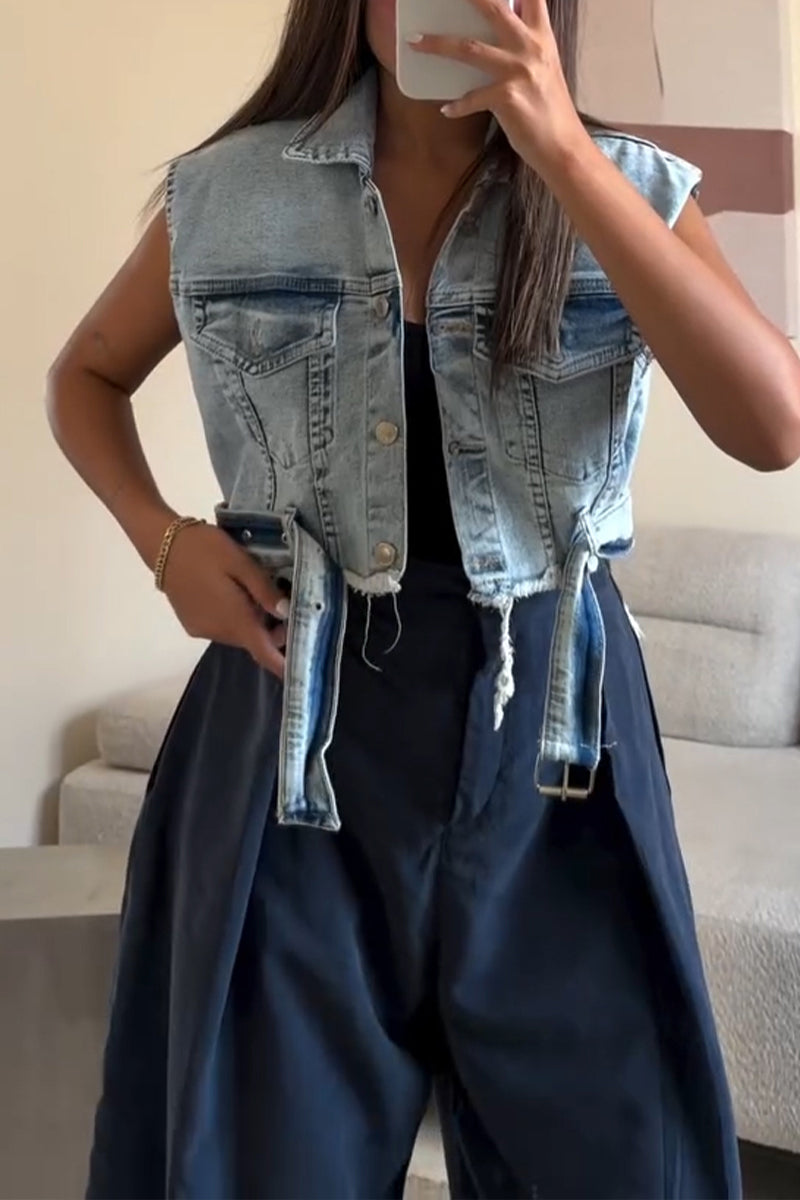 Women's Fashion Frayed Wash Denim Jacket