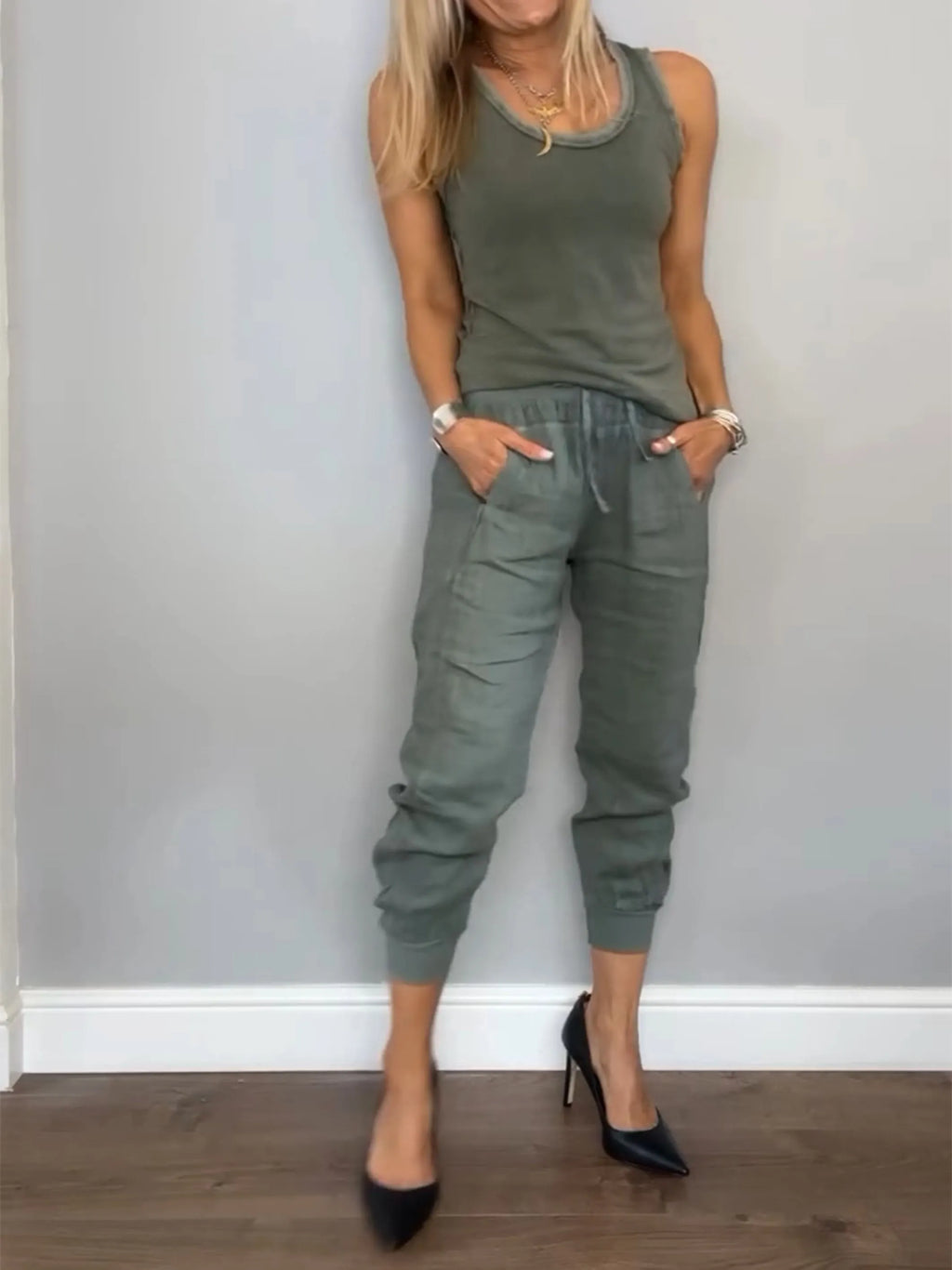 Women's Daliy Summer Cotton and Linen Casual Two-piece Set